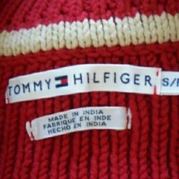 TOMMY HILFIGER CARDIGAN CHUNKY KNIT SWEATER RED SMALL WOMENS SMALL - Picture 4 of 7